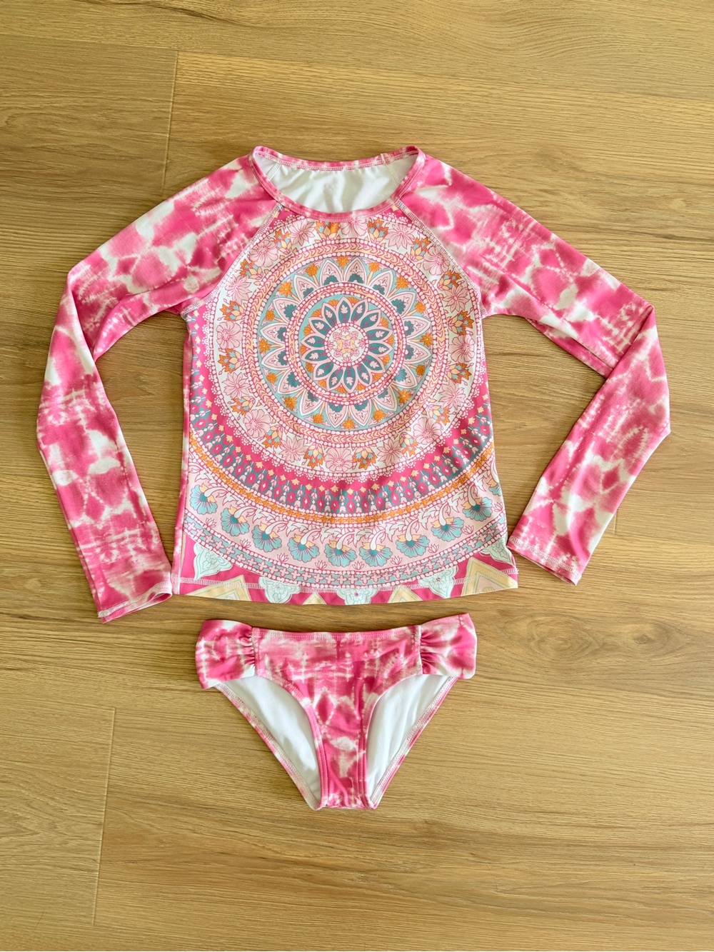 Billabong Girls' Pink Multi Mandala Long-Sleeve Rashguard Set- Girls 10
